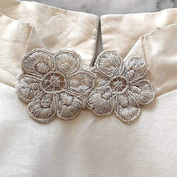 Vintage cream|taupe tonal embroidered mini dress with slight A-line size S/M - Picture 5 of 12